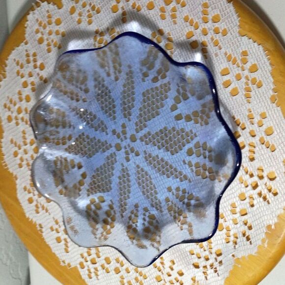 Antique blue ombre to clear glass ruffled bowl Steuben Glass Art~Antique~ - Picture 4 of 9